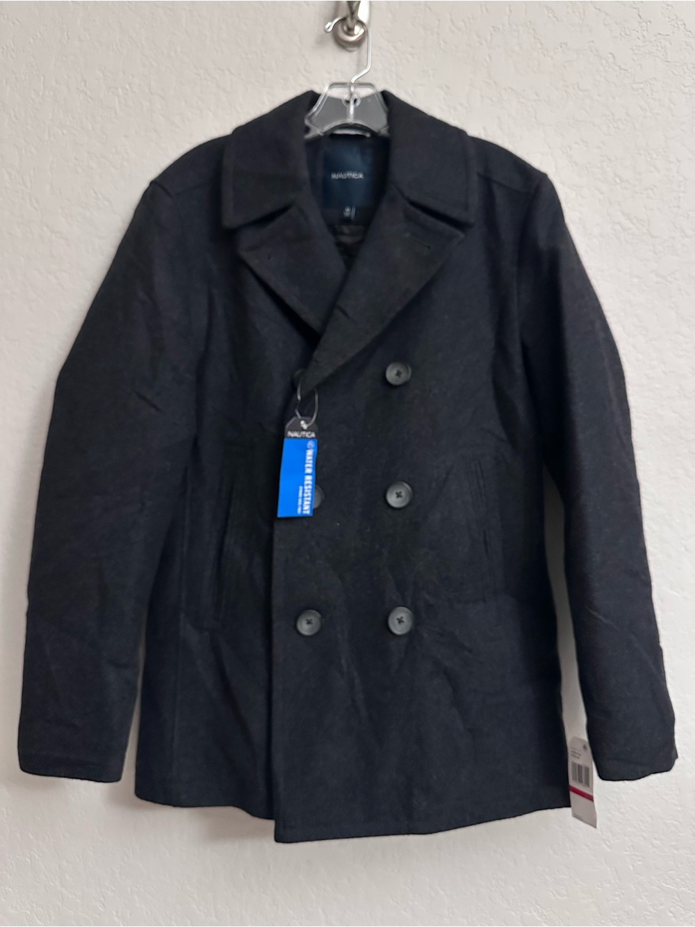Nautica Men XS Peacoat Wool Blend Double Breasted Winter Coat Dark Navy